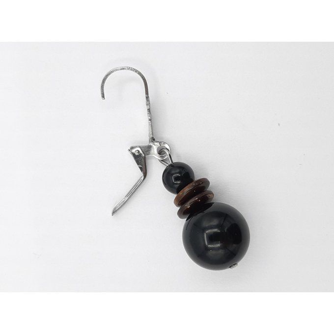 Boucles d'oreilles en onyx ,noix de coco et acier inoxydable 