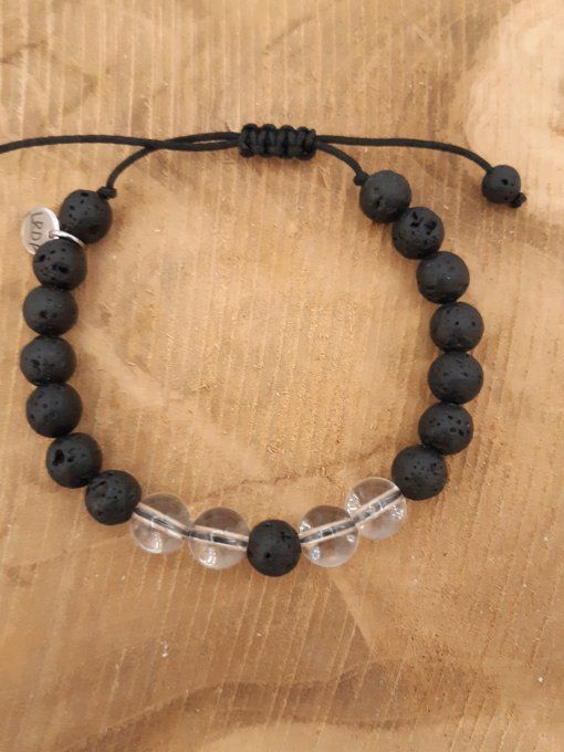 Bracelet en pierre de lave et cristal de roche
