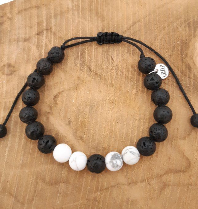 Bracelet en howlite et pierre de lave 