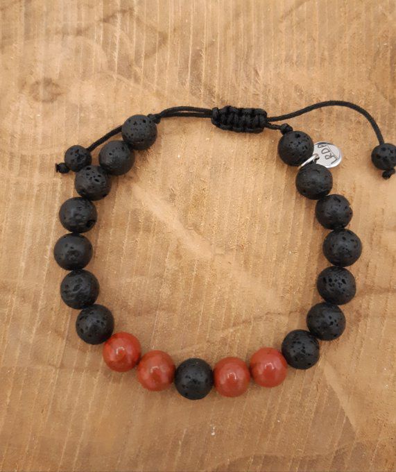 Bracelet en jaspe rouge et pierre de lave