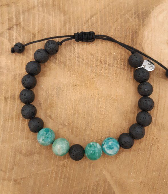 Bracelet en pierre de lave et en amazonite de Russie