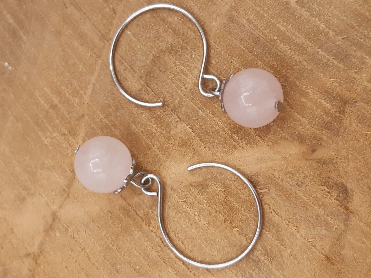 Boucles d'oreilles en quartz rose et acier inoxydable argenté