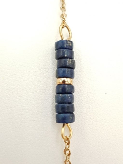 Bracelet en lapis-lazuli et acier inoxydable doré  