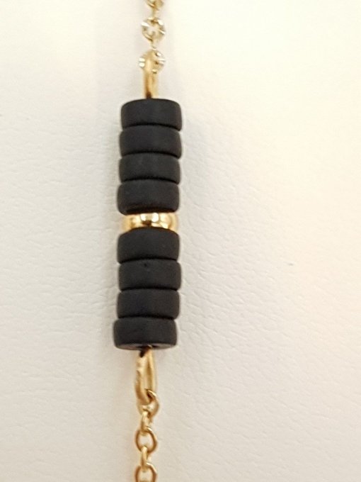Bracelet en onyx mat et acier inoxydable doré 