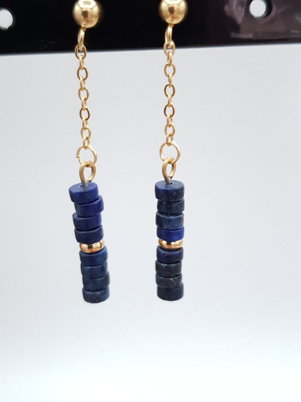 Boucles d'oreilles  en lapis-lazuli et acier inoxydable doré  