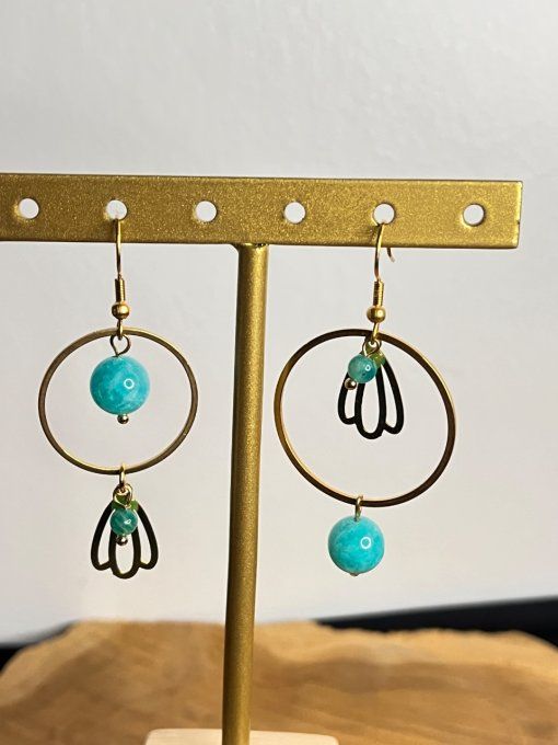 Boucles d'oreilles  en amazonite et acier inoxydable doré