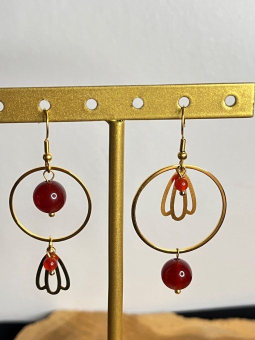 Boucles d'oreilles en cornaline et acier doré