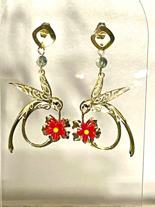 Boucles d'oreilles colibri dorées