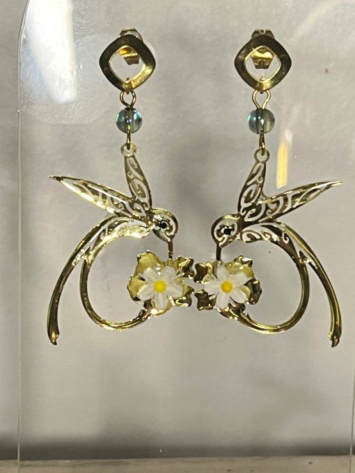 Boucles d'oreilles colibri dorées