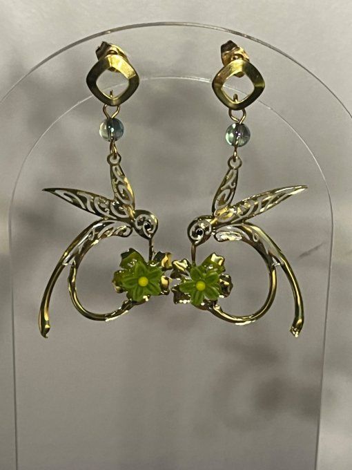 Boucles d'oreilles colibri dorées