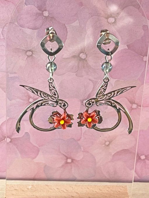 Boucles d'oreilles colibri argentées