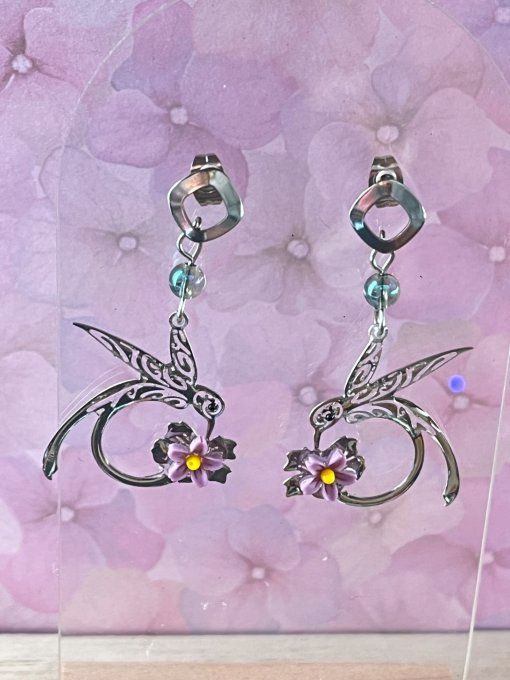 Boucles d'oreilles colibri argentées