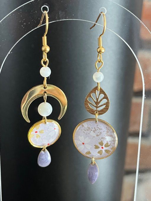 Boucles d’oreilles en papier japonais 