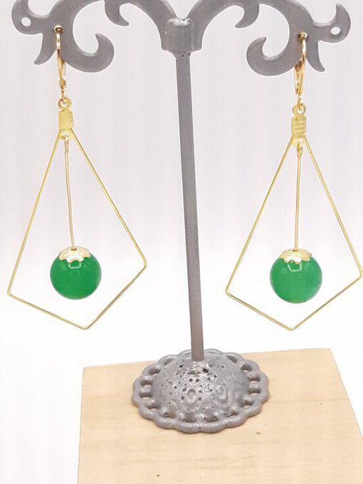 Boucles d'oreilles en agate verte et acier inoxydable doré