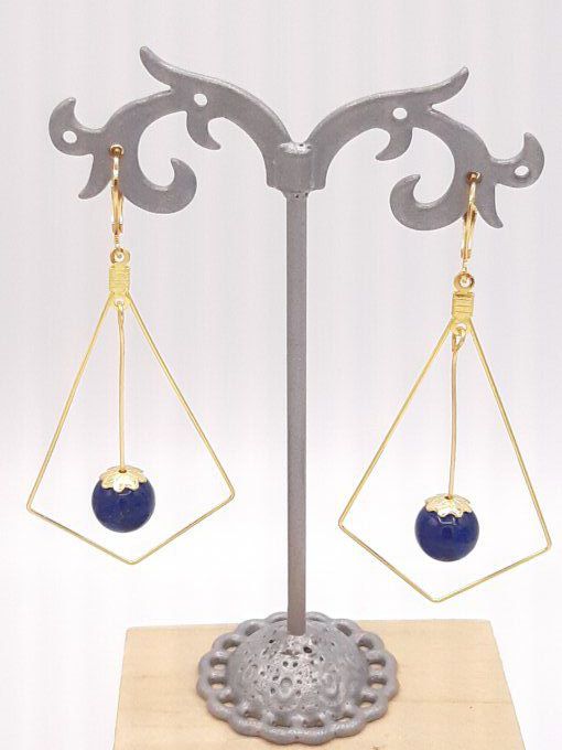 Boucles d'oreilles en lapis-lazuli et acier inoxydable doré 