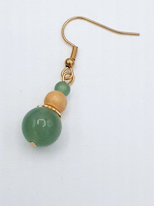 Boucles d'oreilles en aventurine verte, bois clair et acier doré  