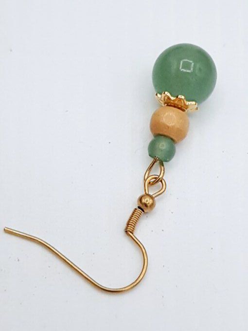 Boucles d'oreilles en aventurine verte, bois clair et acier doré  