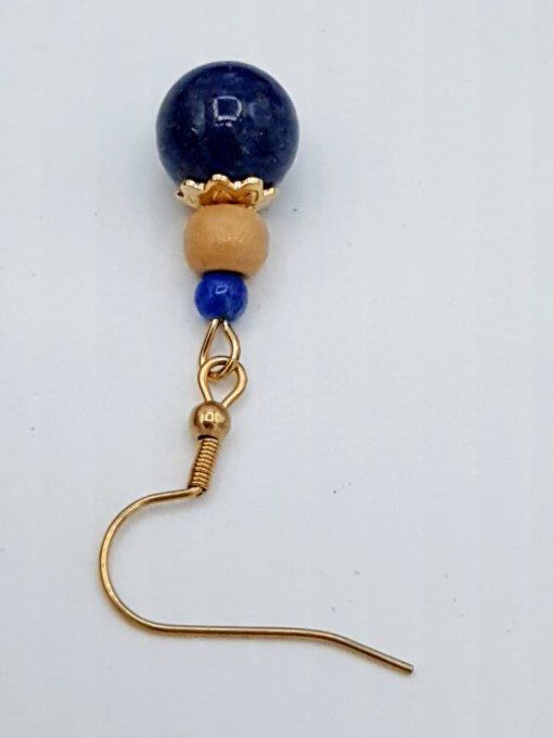 Boucles d'oreilles en lapis-lazuli ,bois clair et acier doré 