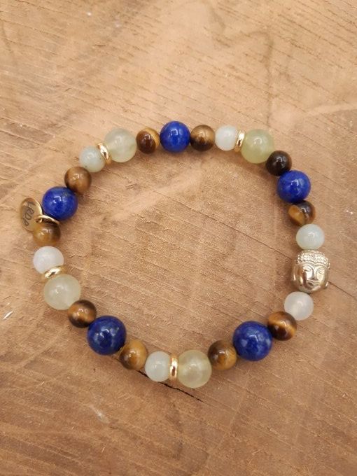 Bracelet en lapis-lazuli, oeil de tigre et jade