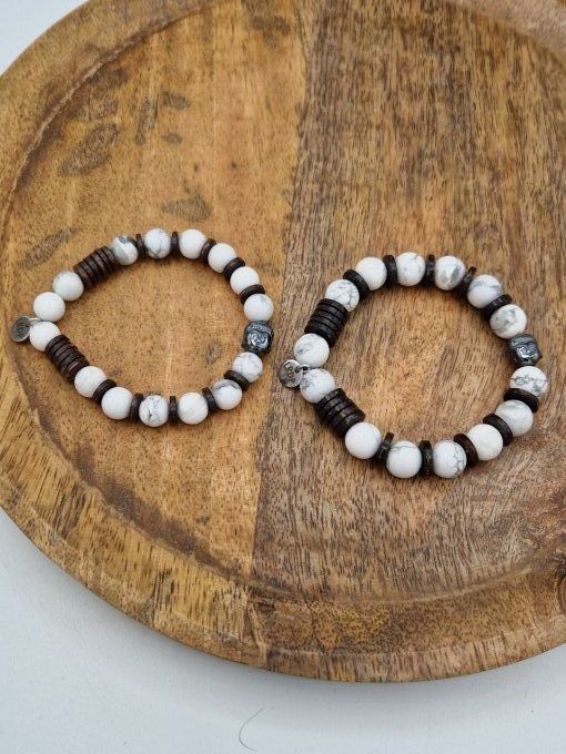 Bracelet en howlite et noix de coco 