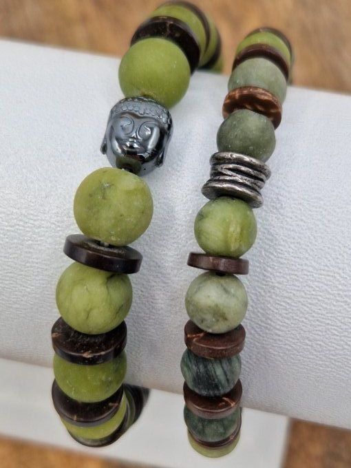 Bracelet en jade de Thaïlande et noix de coco 