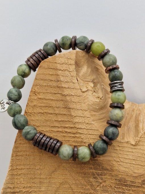 Bracelet en jade de Thaïlande et noix de coco 