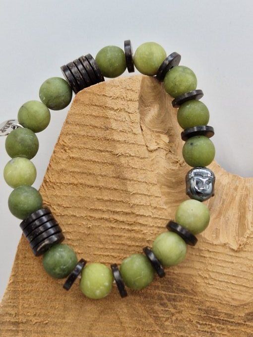 Bracelet en jade de Thaïlande et noix de coco 