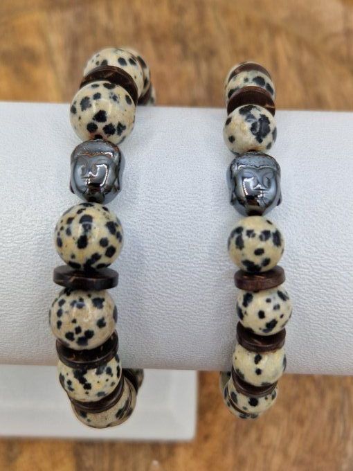 Bracelet en jaspe dalmatien et noix de coco