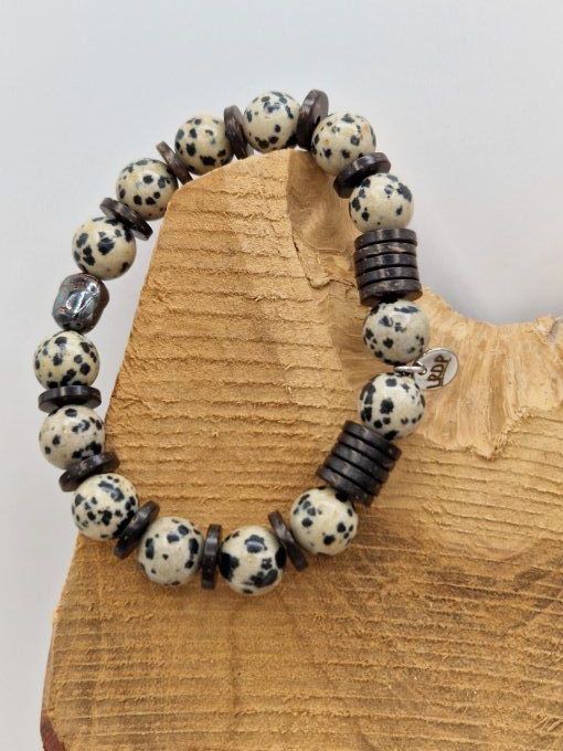 Bracelet en jaspe dalmatien et noix de coco