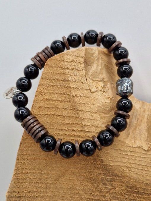 Bracelet en onyx et noix de coco 