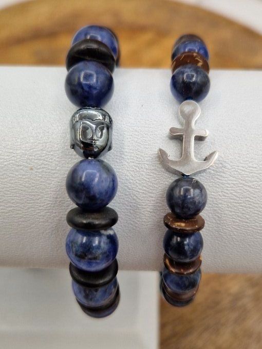 Bracelet en sodalite et noix de coco 