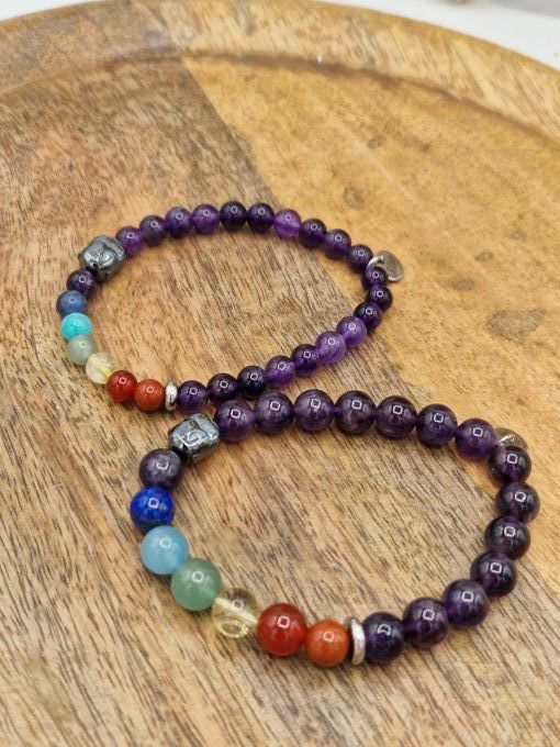 Bracelet des 7 chakras en améthyste 