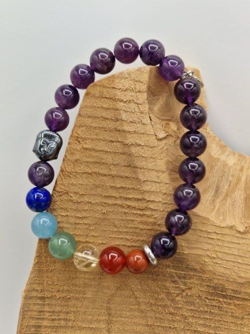 Bracelet des 7 chakras en améthyste 