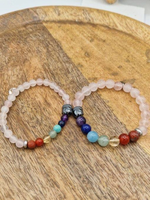 Bracelet des 7 chakras en quartz rose 