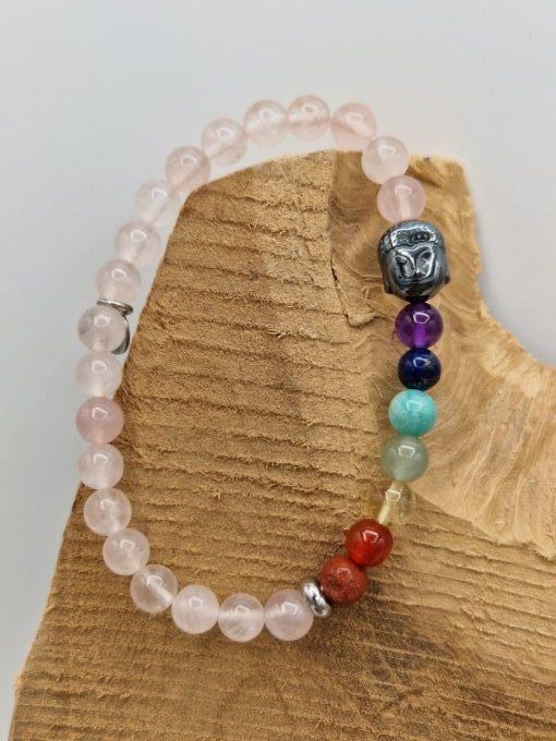 Bracelet des 7 chakras en quartz rose 