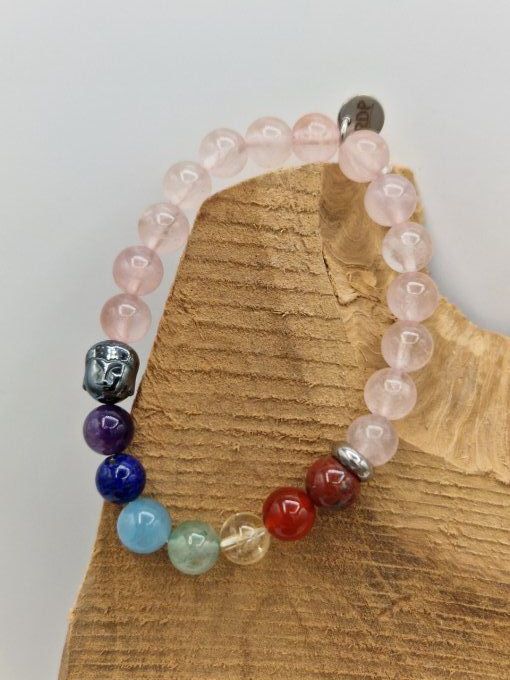 Bracelet des 7 chakras en quartz rose 