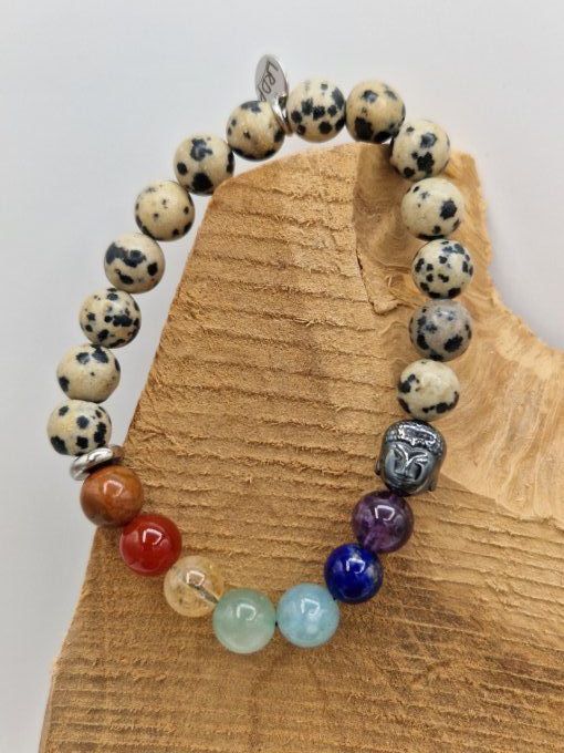 Bracelet des 7 chakras en jaspe dalmatien 