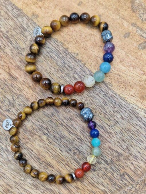 Bracelet des 7 chakras en oeil de tigre 