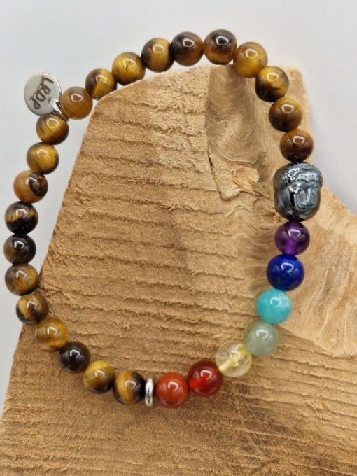 Bracelet des 7 chakras en oeil de tigre 