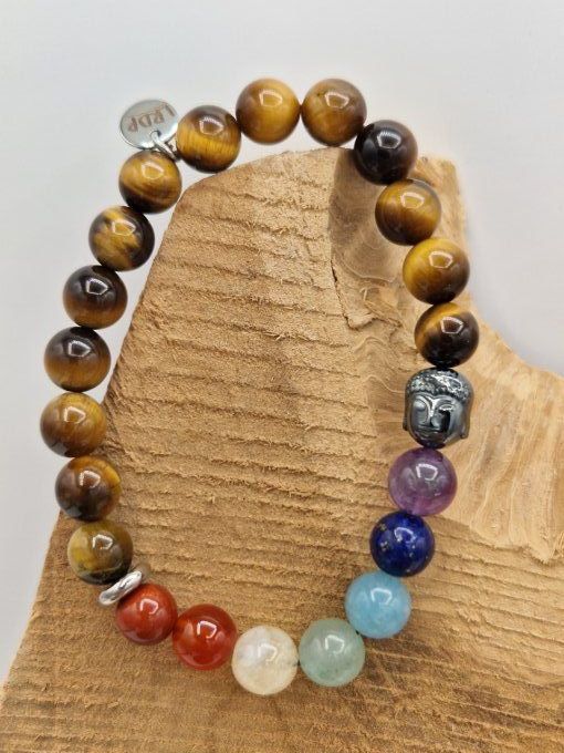 Bracelet des 7 chakras en oeil de tigre 