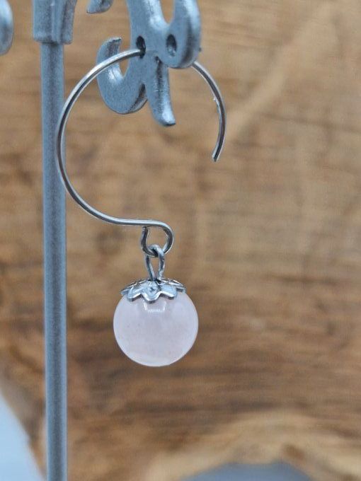 Boucles d'oreilles en quartz rose et acier inoxydable argenté