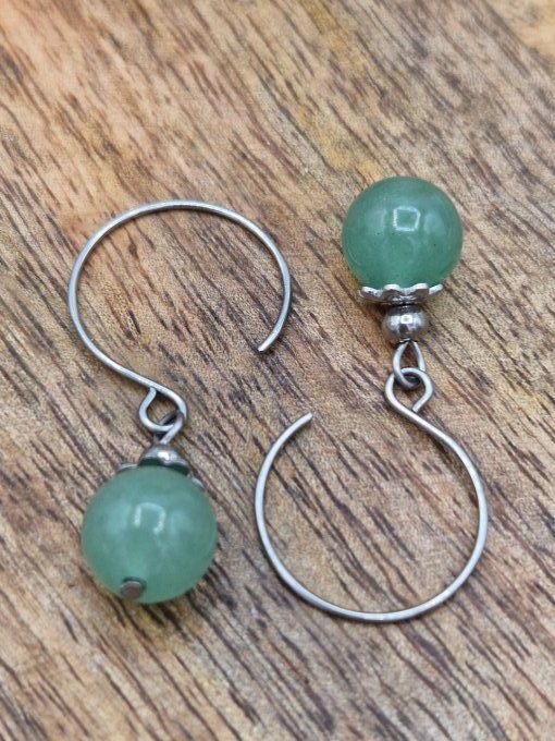 Boucles d'oreilles en aventurine et acier inoxydable argenté 