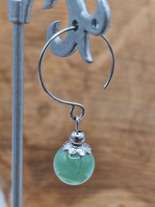 Boucles d'oreilles en aventurine et acier inoxydable argenté 