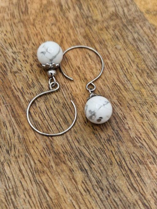 Boucles d'oreilles en howlite et acier inoxydable argenté 