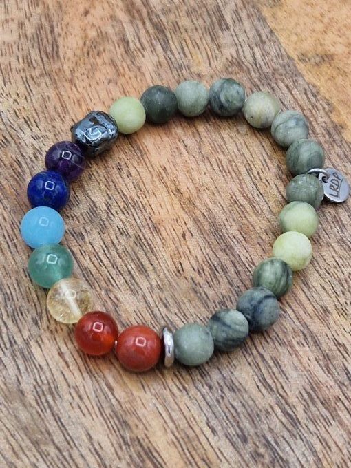 Bracelet des 7 chakras en jade mat de Thaïlande