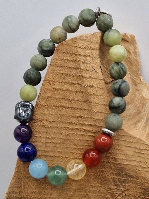 Bracelet des 7 chakras en jade mat de Thaïlande