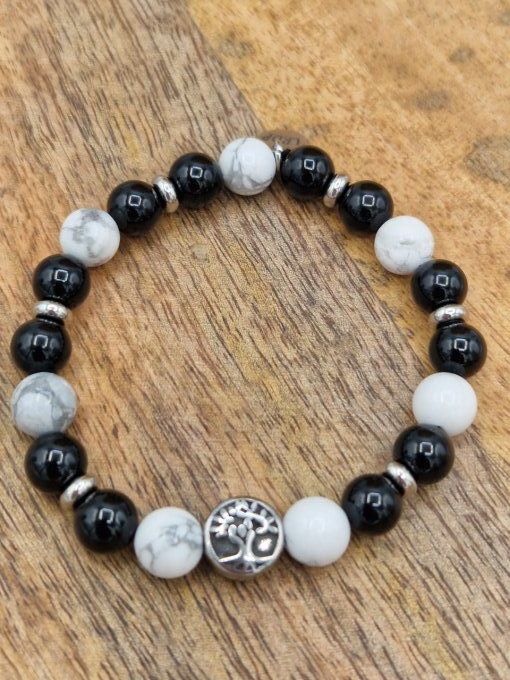 Bracelet en onyx et howlite