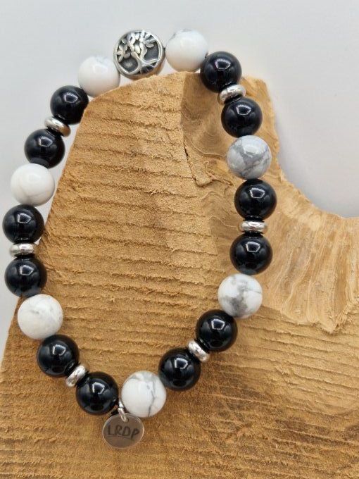 Bracelet en onyx et howlite