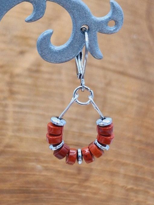 Boucles d'oreilles  en jaspe rouge et acier inoxydable 