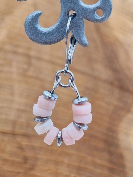 Boucles d'oreilles en quartz rose et acier inoxydable argenté 